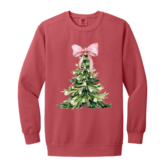 Christmas Tree Pink Bow | Garment-Dyed Adult Crewneck Sweatshirt