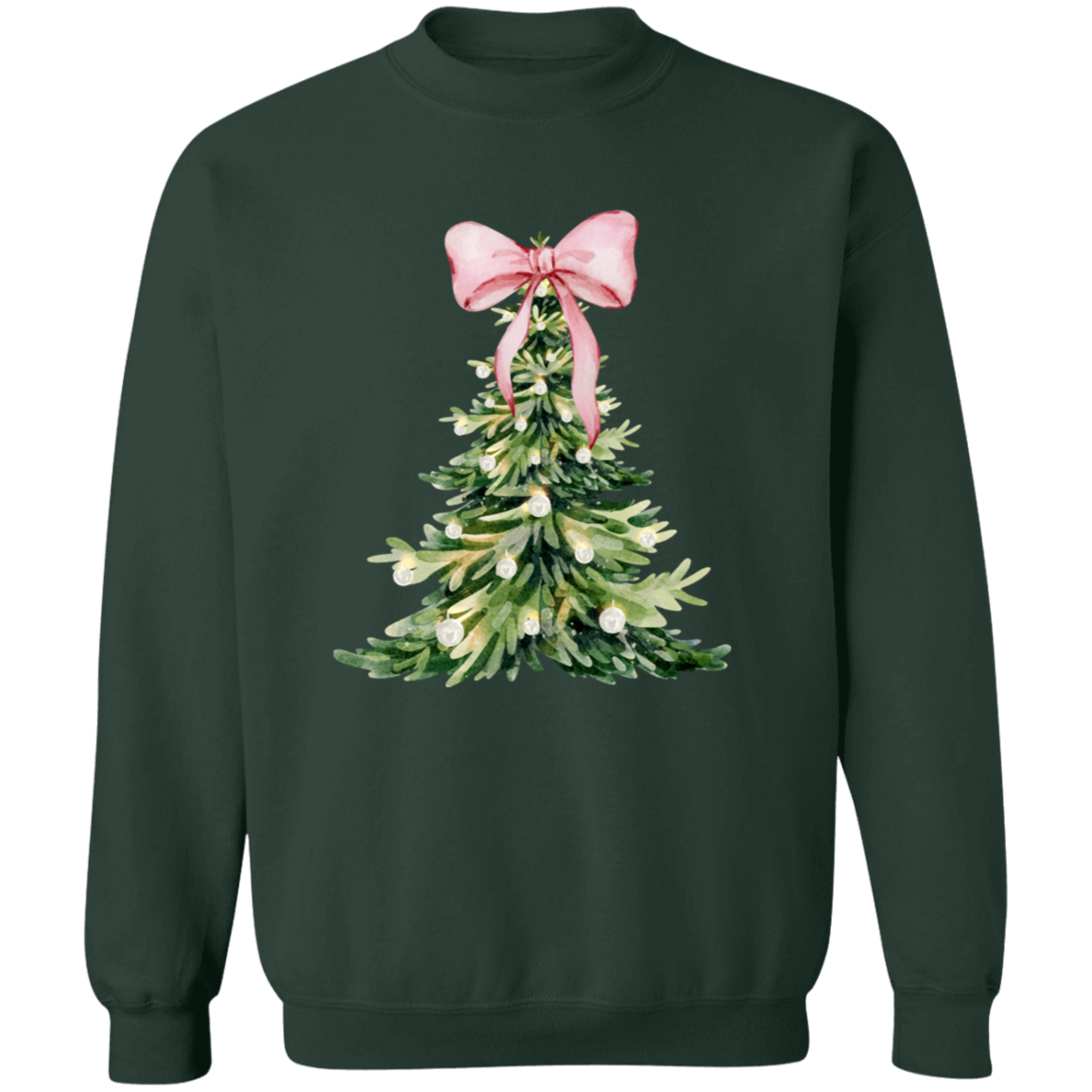 Christmas Tree Pink Bow | Unisex Crewneck Pullover Sweatshirt