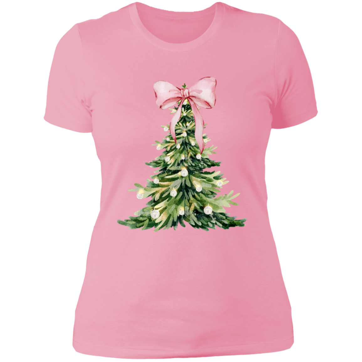 Christmas Tree Pink Bow Ladies T-Shirt