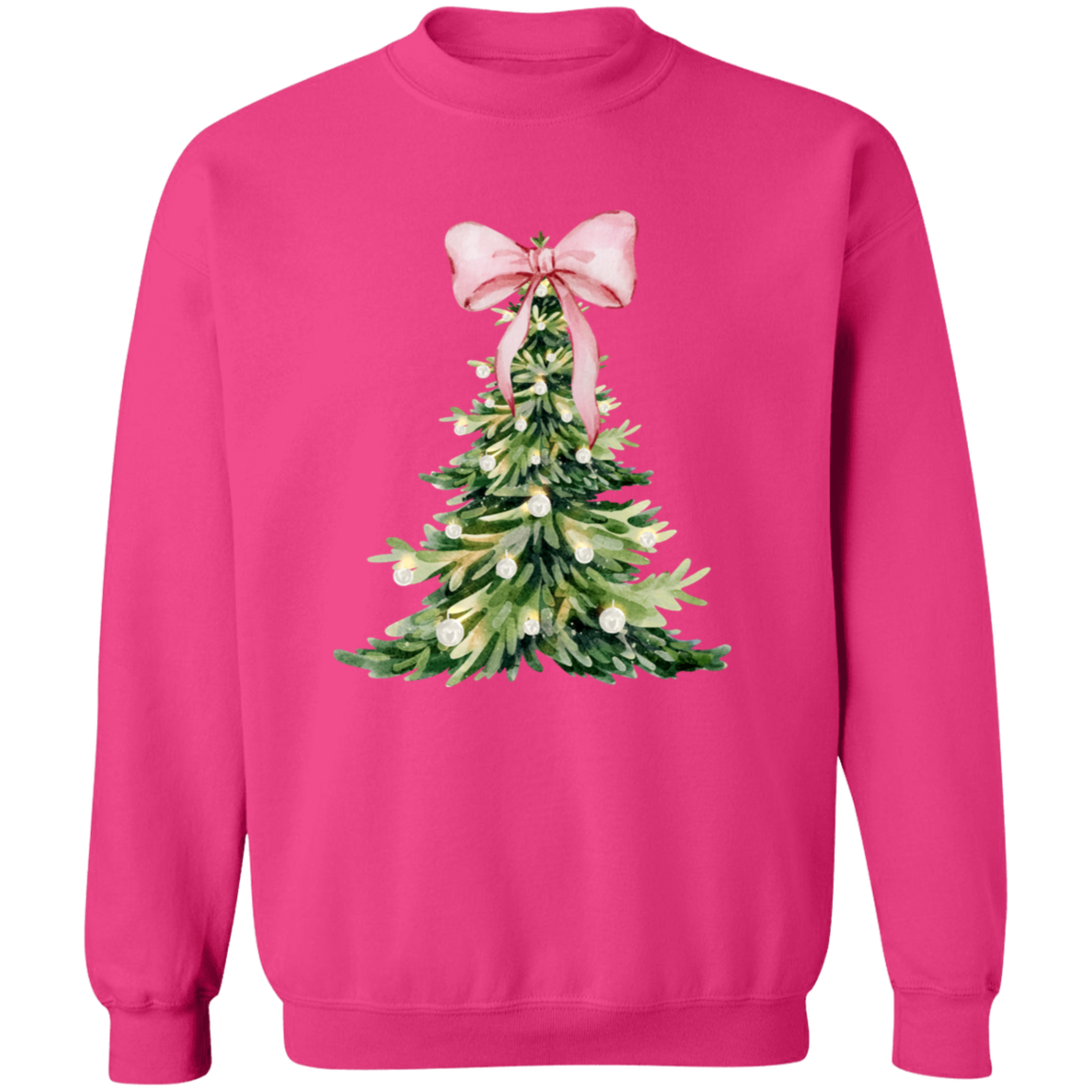 Christmas Tree Pink Bow | Unisex Crewneck Pullover Sweatshirt