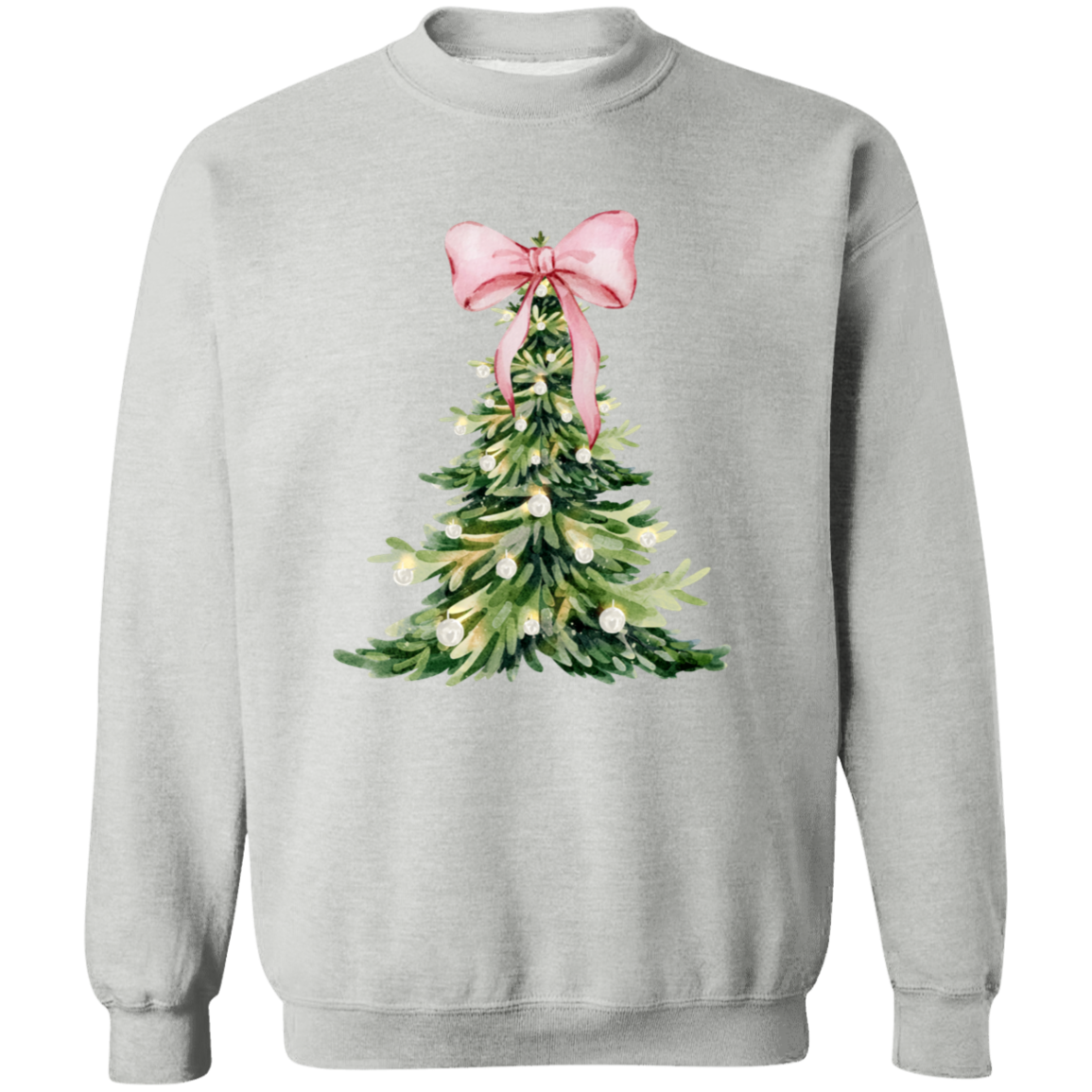 Christmas Tree Pink Bow | Unisex Crewneck Pullover Sweatshirt