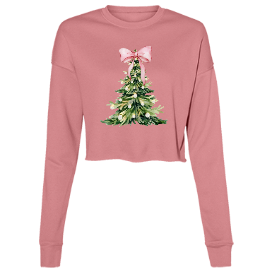 Christmas Tree Pink Bow | Ladies' Cropped Fleece Crew