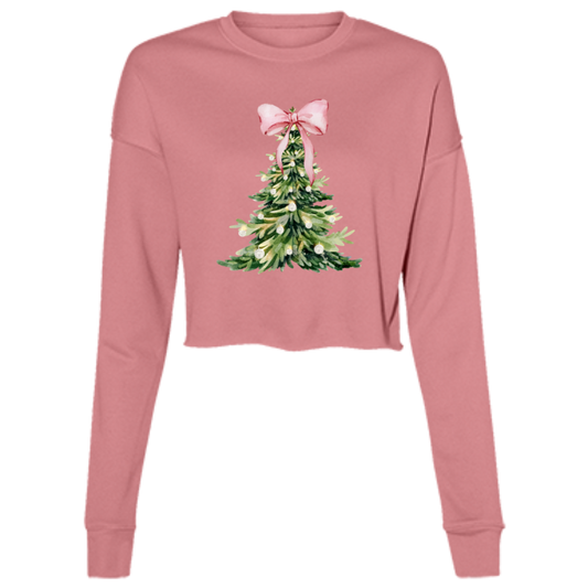 Christmas Tree Pink Bow | Ladies' Cropped Fleece Crew